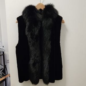 Genuine Mink Fur Vest with Fox Fur Collar